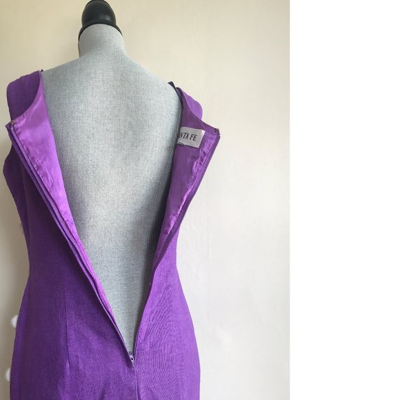 VINTAGE Santa Fe Midi Linen Purple Sheath Dress S - Picture 8 of 11